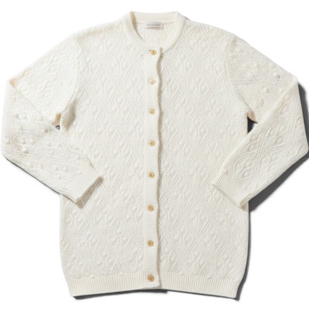 Handmade Women's Medium Cardigan Sweater Cream MCM Vintage Grandma Chic Cottage